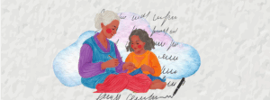 Abuela y nieta tejiendo historias